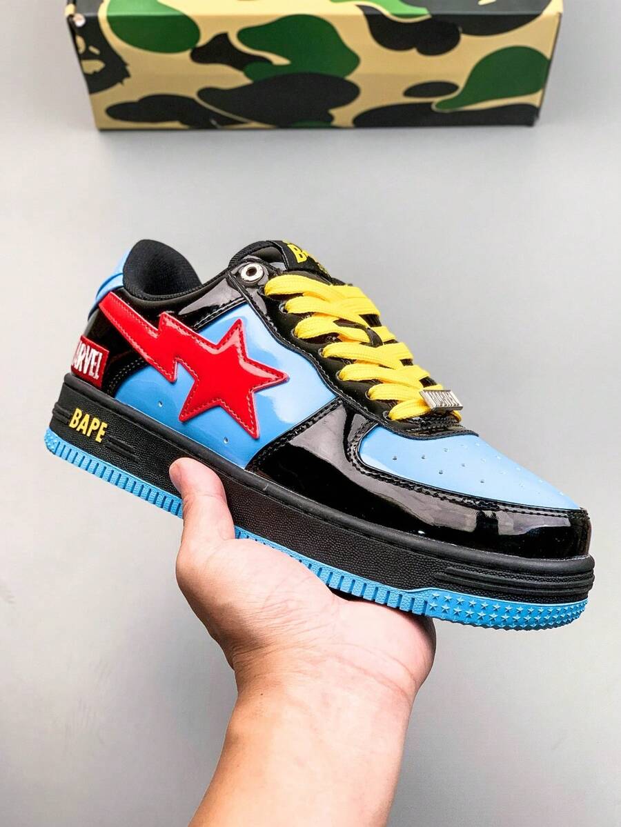 A BATHING APE Bape 休閒運動鞋，對比色星星標誌亮面休閒鞋，復仇者聯盟聯名款，中性款 - 黑婦聯名 - 查看 1