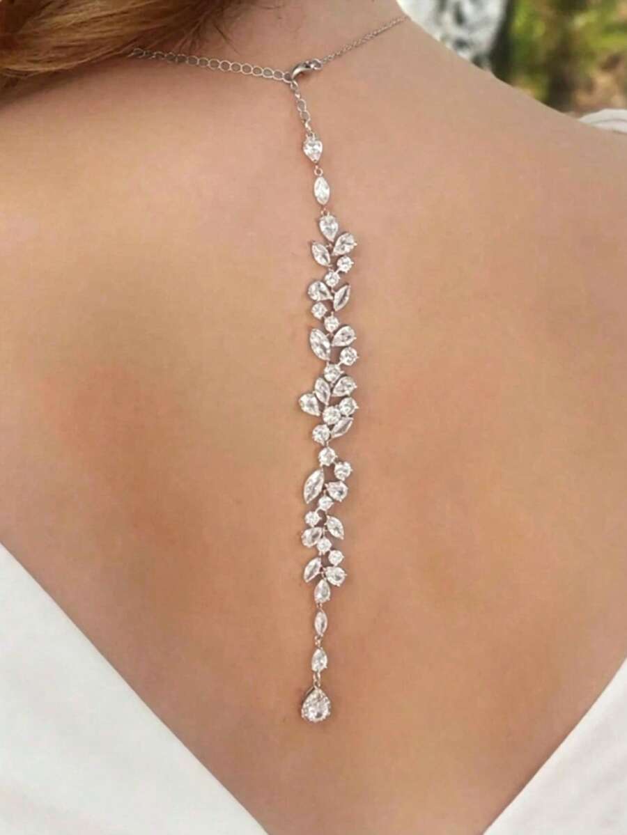 Chaîne de dos de mariée en argent avec zircone - Argent - Voir 1