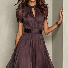European American Fashion New Solid Color Double Layer Mesh Lace Short Sleeve Top - Purple - View 4