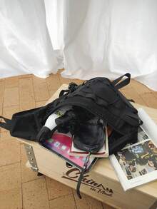 FILWHITE 男士大容量胸包，休閒嘻哈旅行通用斜背包，尼龍收納肩背包、腰包，商務休閒情人節黑色包，工作包、肩背包、多功能休閒登山包，大容量多功能背包，戶外便攜休閒胸包，節日禮物優雅度假男士禮物 - 黑色 - 查看 8