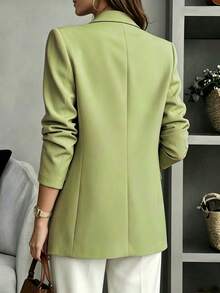 Women's Solid Color Notch Lapel Blazer With Pockets – Long Sleeve Button Front Office Jacket, Business Casual Outerwear, Suitable For Work, Home, Spring, Autumn, Winter, Summer - Lime Green - View 2