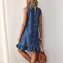 New Denim Button Loose Comfortable Fashionable Versatile Dress - Blue - View 2