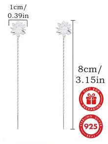 GLIMMER GI 1對S925純銀低過敏耳線，人造冰花鋯石閃亮冰花吊墜流蘇耳線，小眾百搭高端新風，日常穿搭/度假/約會/生日禮物[附贈禮盒] - 銀色 - 查看 5