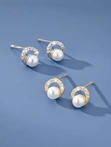 1 par de pendientes de botón de plata de ley S925 con perlas falsas versátiles para mujeres, accesorio de joyería para uso diario y combinación total, regalo de cumpleaños y festividades para amigas y mejores amigas - perla - Ver 4