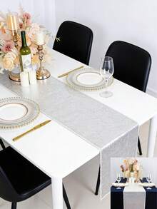 1 pieza Camino de mesa con lentejuelas plateadas brillantes, camino de mesa de tela brillante, adecuado para boda, fiesta, mesa de comedor, decoración del hogar - Plateado - Ver 3