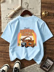 Officially Licensed Disney Pi Xar Cars Kids Cotton T-Shirt, Ultra Comfort Super Soft Tow Mater Print Tee, Doin' Wheel Well Design, 4-12 Years Boys Casual Short Sleeve, Summer Everyday Wear, Relaxed Fit, Stylish & Good-Looking, High Return Rate, Daily Versatile, Commuting First Choice, New Arrival, Express Delivery - Light Blue - View 4