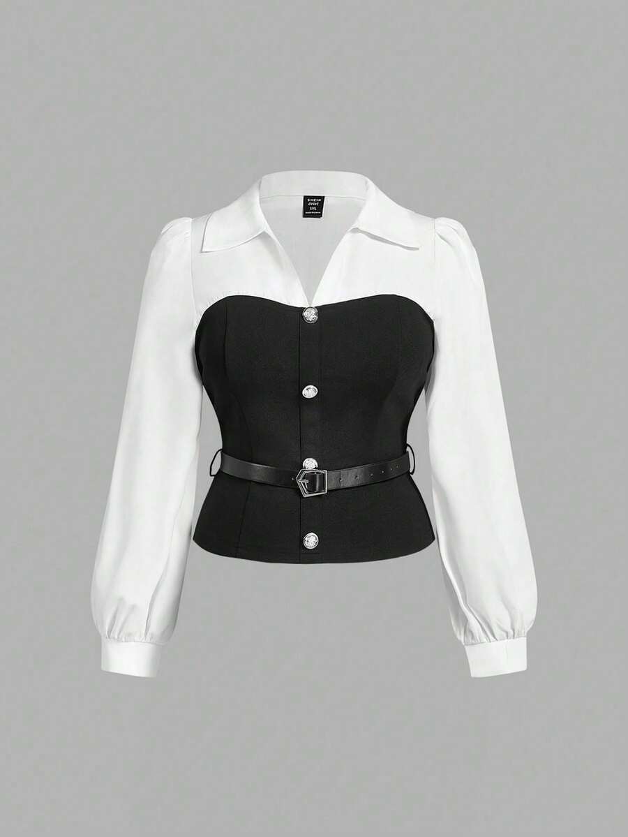 Women Blouses & Shirts - Black and White - View 1