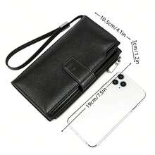 KAIDUCH RFID Blocking Long Wallet, Pebbled Leather Clutch Bag With Wrist Strap, Multi Card Slots & Large Capacity Phone Wallet - Black - View 6