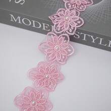 Colorful Double-Layer 3D Beaded Water-Soluble Embroidered Organza Floral Trim, Handmade DIY Decorative Fabric Patch - Lace - View 5