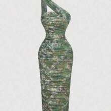 dahkjdgajy  X Belle Mariano  MOD Vestido sin mangas con pliegues asimétricos de estilo vintage para mujer - Verde Oscuro - Ver 1
