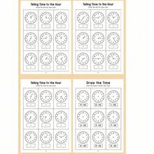 32 Pages Educational Paper Telling Time Workbook, Colorful Cartoon Clock Matching Digital Time Practice, Early Math Reading Preschool Learning Activities Book For Toddlers 3-6, Perfect Birthday Gift Classroom Homeschool Kindergarten Back To School - 彩色 - 查看 6