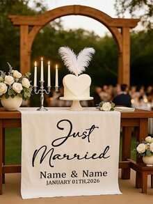 Customized Wedding Table Runner, Suitable For Sweetheart Table Decor, Customizable Name, Perfect For Newlywed Table Decor And Coordinated Venue Arrangement, Creating Sweet Romantic Event Details And Customized Wedding Display - White - View 8