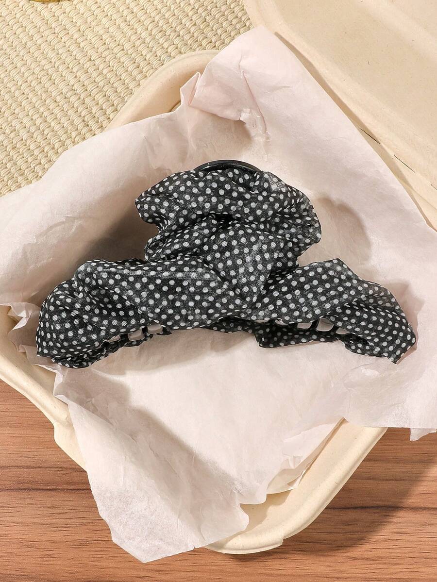 1個黑白波點網格交叉髮爪夾,高頂髮爪夾適用於馬尾、髮髻,復古法式優雅甜美女孩風,適合日常、工作、下午茶、聚會度假髮飾 - 彩色 - 查看 1