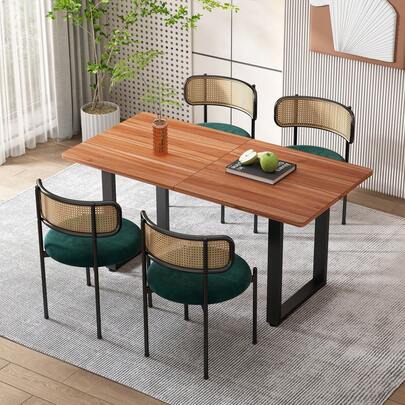 Set de 4 scaune de dining din catifea / Scaun de relaxare modern și simplu / Patru picioare de susținere din metal / Capacitate de încărcare 150 kg / Scaun de relaxare din ratan / Potrivit pentru living, sufragerie, bucătărie și dormitor