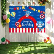 1pcs M Arvel Cartoon C Aptain America Happy Birthday Backdrop Anime Superhero Theme Party Background Shield Star Pennant Photography Prop Boy Bedroom Bedside Wall Tapestry Outdoor Yard Gathering Decoration Fan Room Wall Hanging Supplies - B - Xem 5