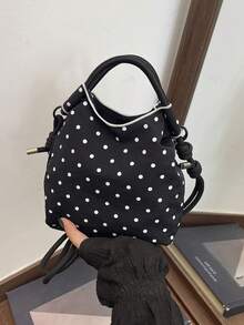 3-Color Polka Dot Contrast Nylon Lightweight Drawstring Closure Minimalist Handbag Crossbody Bag For Students Shopping Travel Women Tote With Detachable Shoulder Strap - Multicolor - View 15