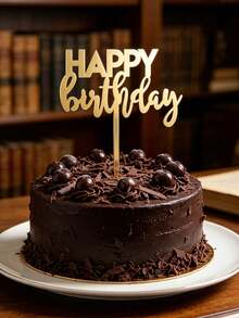 3 piezas Adorno de pastel de pie de PMMA dorado con tipografía dual Feliz Cumpleaños, combinación de mayúsculas negritas y cursiva elegante en dorado espejo, adorno multiusos para cumpleaños de niños y adultos, decoración de fiesta en casa y repostería - A - Ver 5