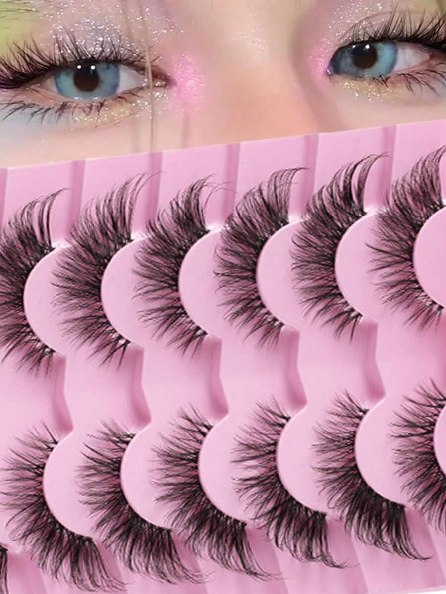 LIMEIKAI 7 Pairs Fluffy Cat Eye Eyelashes Faux Mink Eyelashes Natural Long Full Strip Lashes Wingtip Eyelashes Extended False Eyelashes Soft Eyelashes