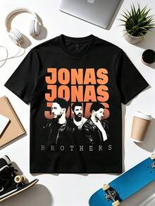 Jonas Brotherss Retro Pop Band Music Fan Graphic T-Shirt. Soft Fabric, Loose, Everyday Casual T-Shirt. - Black - View 1