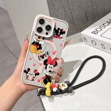 This Disney Mickey Mouse Pattern Lanyard Phone Case Features A Strong Magnetic Closure And Full Coverage Of Acrylic And TPU Material. It's Shockproof, Lightweight, And Suitable For IPhone17/16/11/13/15/15 Plus/15 Pro/15 Pro Max/12/14 Pro Max/11 Pro Max/12 Pro/12 Pro Max/13. It's A Popular Birthday Gift, Business Gift, Durable, Stain-Resistant, And Fingerprint-Resistant New Phone Case For Men And Women. It Also Includes A Mickey Mouse Phone Case And Mickey Mouse Doll Bracelet. Compatible With SamsungGalaxy S20, S21, S22, S23, And S24 Series. It's The Perfect Gift For Friends And Family. This Stylish Phone Case Is Fun, Lightweight, And Durable. IPhone17 Pro Max Phone Case, Minnie Phone Case. - 粉色 - 查看 2