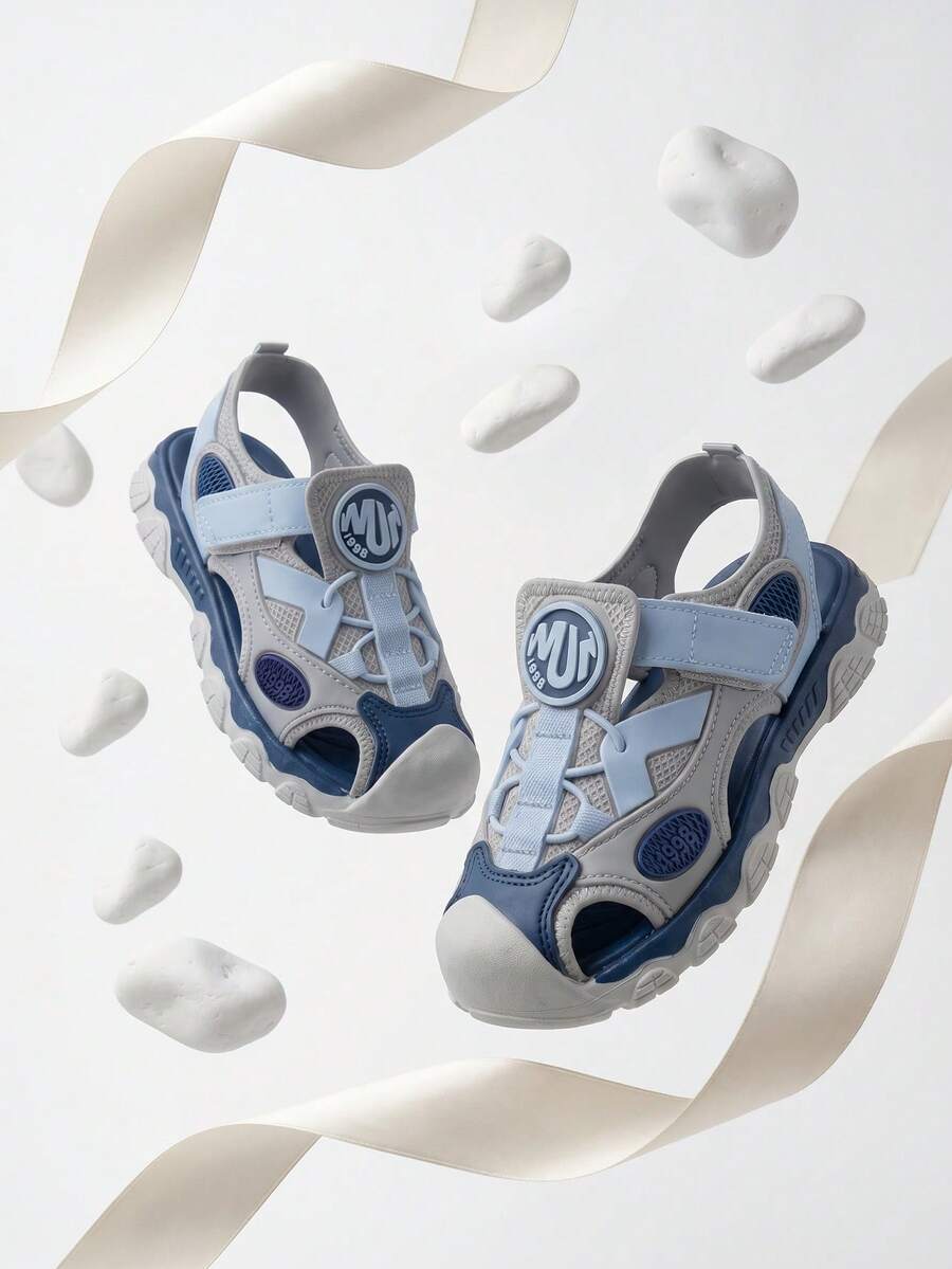 1 par de sandalias deportivas de moda para niños, sandalias planas de punta cerrada, suelas suaves antideslizantes, diseño de cierre de gancho y bucle fácil, adecuadas para actividades al aire libre, fiestas, vacaciones - Multicolor - Ver 1