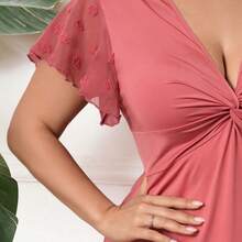 guangzhougaolangshangmao Reflora Vestido casual de manga corta de unicolor y talla grande, simple y de moda para uso diario - Rosa - Ver 6