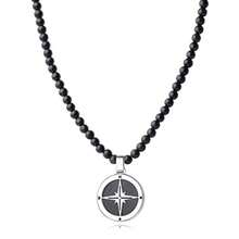 GAVU Collar de Brújula de Acero Inoxidable para Hombre, Collar de Cuentas de Cristal para Hombre, 24" 60cm,Piedra, Ónix - como en la imagen - Ver 1