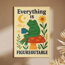 1件無框藝術 Everything Is A Figurative 海報：「Frog Coffee」語錄帆布畫，適用客廳、廚房、辦公室、房間、居家、房屋、復古、臥室裝飾，牆面裝飾，房間用品，家居用品，禮物，易於掛置 - 卡通 - 查看 1
