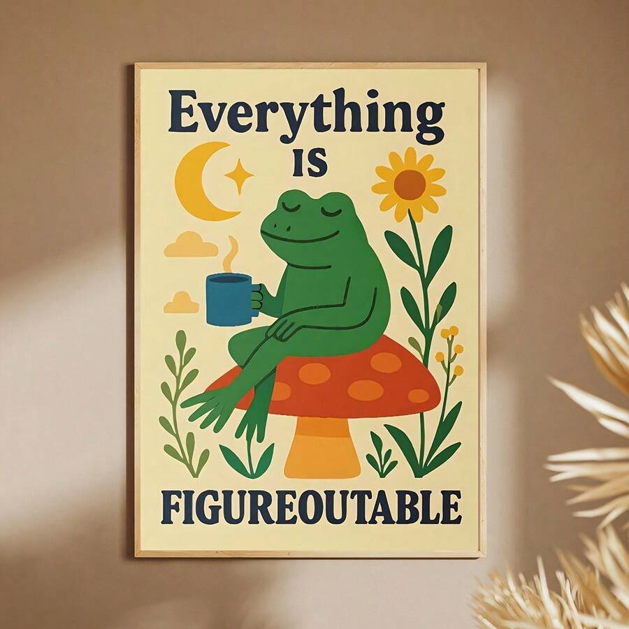 1件無框藝術 Everything Is A Figurative 海報:「Frog Coffee」語錄帆布畫,適用客廳、廚房、辦公室、房間、居家、房屋、復古、臥室裝飾,牆面裝飾,房間用品,家居用品,禮物,易於掛置 - 卡通 - 查看 1