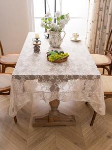 1pc French Country Style Floral Lace Trim Tablecloth Table Cover Holiday Decoration - Beige - View 8