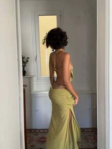 Vestido Halter Abalorios Vacacional Nuevo - amarillo ganso - Ver 6