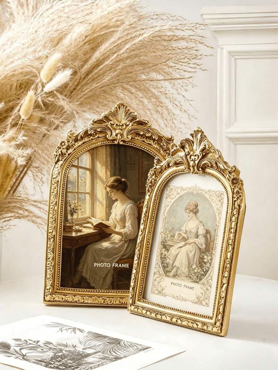 Vintage European Style Golden Arch Wedding Photo Album, Romantic Retro Album, Elegant Collectible Gift, Luxury Desktop Home Decor - Multicolor - View 1