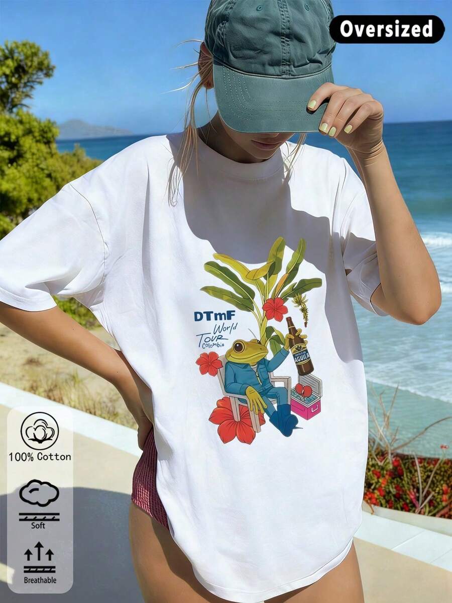 Printed Short Sleeve Casual T-Shirt. 100% Cotton. 1 Pack. Summer Vacation Print T-Shirts, Women's Loose Tees, Summer Tops, K-Pop Warrior Series, Pure Cotton White Tops, Women's Clothing, Women's Summer Clothing, Knitwear, Party Dresses, Women's Plus Size Clothing, Women's Plus Size Loose Crew Neck Tops, Best Friend Outfits, Vacation Wear, Casual Activewear, Dressy Tops, Women's Activewear, Women's Tops, Women's Promotional Clothing, Unisex Styles, Youth Clothing, Basic T-Shirts, Women's Summer Clothing, Soft And Comfortable, Y2K Style, Summer, Spring, Easter, Party, Beach, Wedding, Going Out, Graduation Ceremony, Elegant, Vacation, Casual, Sporty, Luxurious, Formal, Sequins, Polka Dots, Leopard Print, Floral, Patterned. Spring Summer Tops - White - View 1