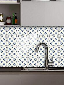 Mediterranean Blue Heart Tile Pattern Peel And Stick Wallpaper Tile Stickers Waterproof Oil-Proof Wipeable No Damage No Residue Easy Install French Vintage Fresh Style Renter Friendly Kitchen Backsplash Bathroom Living Room Apartment Dorm Home Decor - FMB140 - View 7