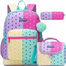 Set de 3 piezas de mochila para niñas, mochila escolar con estampado lindo de estrellas & lunares con bolso cruzado y estuche para lápices, mochila escolar ligera para niñas, vuelta al colegio - Conjunto de mochilas escolares para niñas - Ver 16
