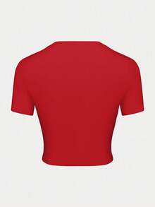 Women's Casual Short-Sleeved T-Shirt With Round Neck And Car Print, Ideal For Spring, Autumn And Summer. - 紅色 - 查看 3