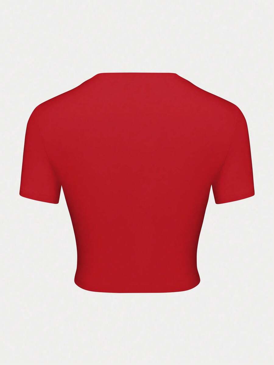 Women's Casual Short-Sleeved T-Shirt With Round Neck And Car Print, Ideal For Spring, Autumn And Summer. - Red - View 1