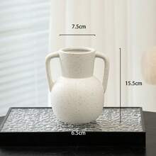 Bohemian Style Ceramic Decorative Vase With Handle, Mini Rustic Flower Pot, Suitable For Dried And Fresh Flower Arrangements, Farmhouse Chic Home Decor - Beige - View 2