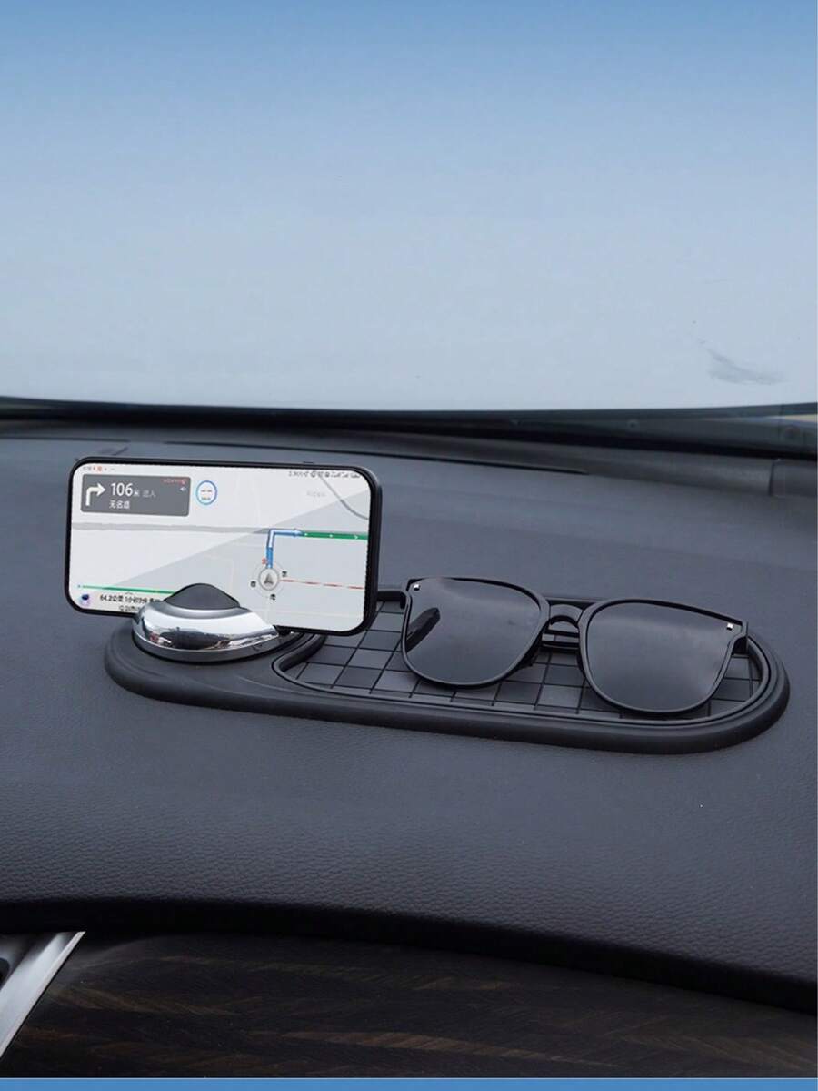 Multifunctional Non-Slip Car Dashboard Cushion With Rotating Mobile Phone Holder, Large-Capacity Glasses And Key Storage, Heat-Resistant Silicone, Lattice Design, Suitable For All Vehicles, Car Mobile Phone Holder, Modern Dashboard Additions
