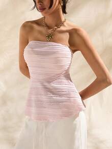 Camiseta de tirantes elegante de estilo francés de punto color albaricoque para mujer, adecuada para citas y vacaciones - Rosa - Ver 1