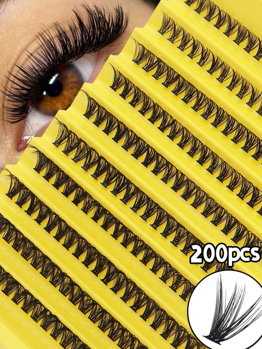 200PCS Lông mi cụm DIY, siêu bông xốp & mềm mại, giữ độ cong bền lâu ổn định, lông mi tăng độ dày tự nhiên, đeo nhẹ nhàng thoải mái, dễ áp dụng cho người mới bắt đầu, cụm nối mi tái sử dụng tại nhà - D - Xem 1