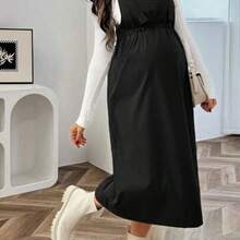 Vestido de peto casual de unicolor para maternidad con bolsillos - Negro01 - Ver 1