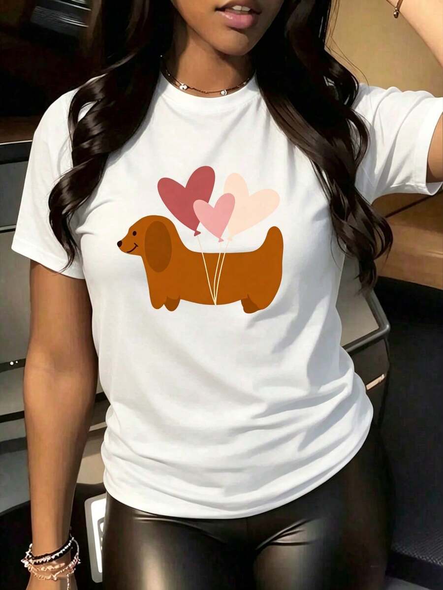 2026 Women's Cotton T-Shirt Casual Quality Oversized Plus Size T-Shirt With Heart And Leopard Print - Chic Casual Clothing For Women Basic Unisex T-Shirt - 白色-2 - 查看 1