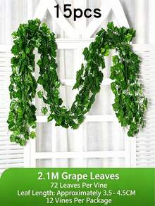 1/3/5/9/15/30 piezas Decoración de enredadera de uva artificial, enredaderas de plantas falsas, hojas de uva colgantes, corona verde para el hogar, dormitorio, boda, fiesta de Navidad, escenario de fotografía (72 hojas) - Verde - Ver 10