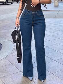 Women's Casual Minimalist Washed Straight-Leg Jeans, Slim Fit Suitable For All Seasons - Dark Wash - View 1