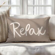 1個極簡風溫馨「Relax」圖案抱枕套，單面印花桃皮絨，30*50cm/40*60cm 靠墊套，適用於現代沙發、客廳裝飾、派對佈置、禮物 - 彩色 - 查看 4