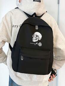 1pc Solid Color Fashionable Backpack, Large Capacity Casual Commuter Backpack Suitable For Men & Women - Black - View 8