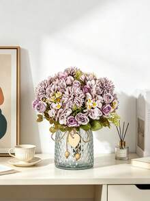 1/3pcs 11.22 Inch Artificial Hydrangea, Rose, Daisy, Ball Mum Mixed Flower Arrangement, Suitable For New Year Party, Wedding, Birthday Anniversary, Fireplace And Dining Table Decor, Garden Gate Indoor Outdoor Home Decor, Llama Decor, Thanksgiving Decor, DIY Wreath, Gift, Table Centerpiece, Etc. - Purple - View 7