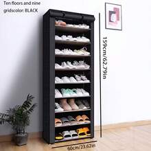 Gabinete para zapatos a prueba de polvo negro, estante para zapatos simple de varias capas, adecuado para dormitorios escolares, fácil de montar, estante para zapatos independiente, múltiples capas disponibles: 6 capas, 8 capas (el estante para zapatos de 10 capas puede contener aproximadamente 20-27 pares de zapatos), estante para zapatos a prueba de polvo, estante de almacenamiento para el hogar que ahorra espacio - Negro - Ver 3