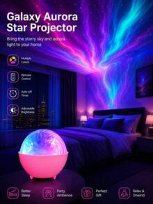 LED極光投影燈 - RGB水波紋星空夜燈附遙控器,USB充電式氛圍燈,適用於臥室、派對、電競及兒童禮物,營造夢幻極光天空,完美適合放鬆與裝飾 - 彩色光 - 查看 3